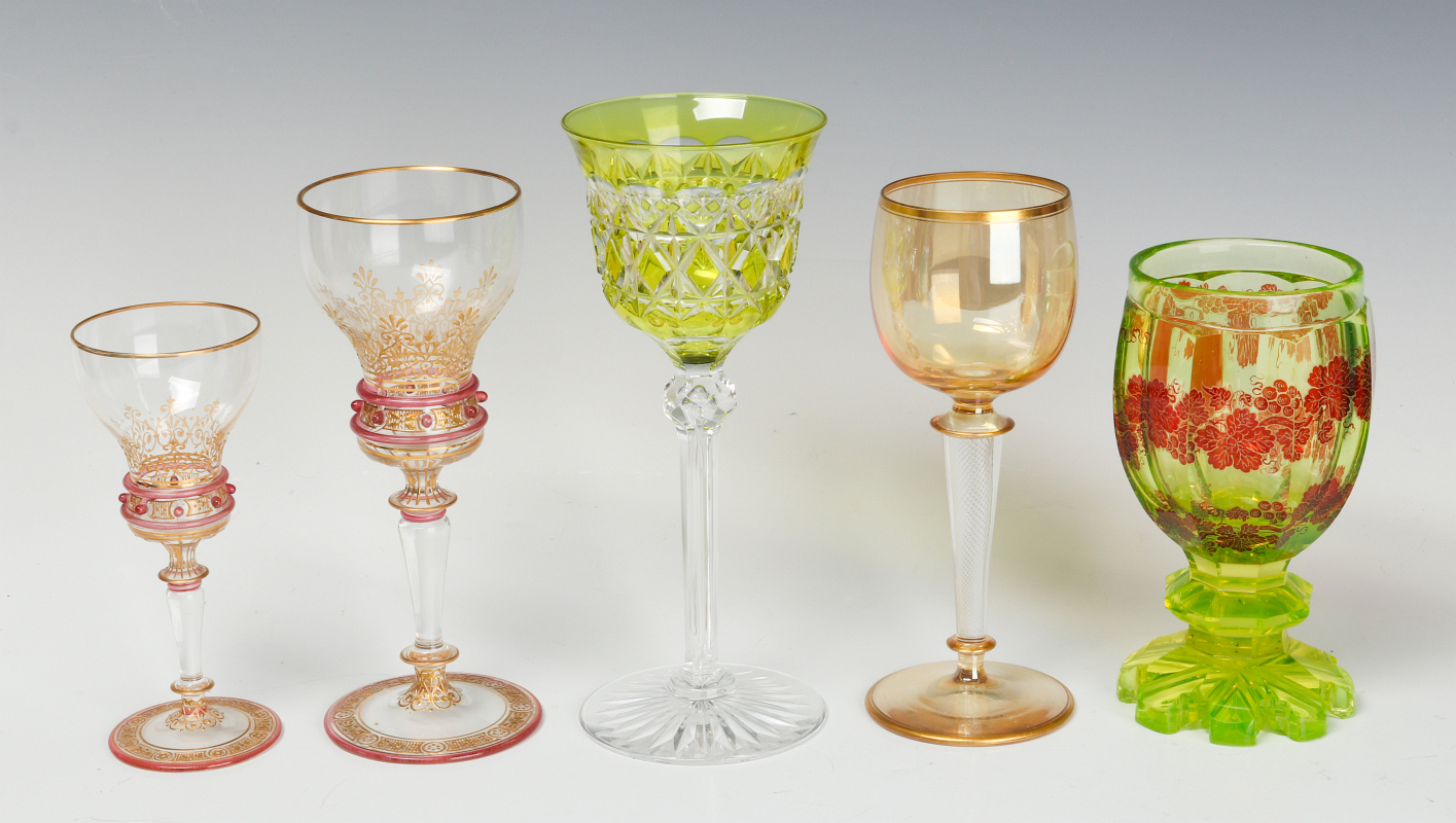 A MIXED LOT OF ANTIQUE CONTINENTAL WINE GOBLETS