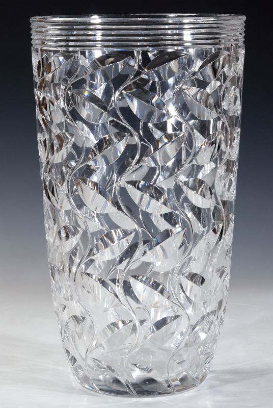 A LARGE FRENCH ART DECO CUT CRYSTAL VASE