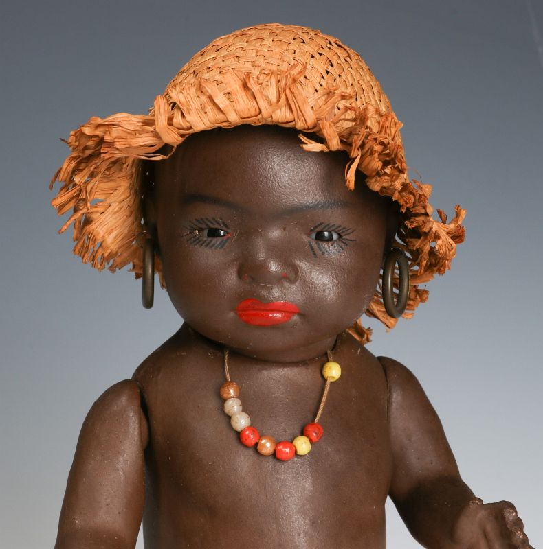 AN ERNST HEUBACH ALL BISQUE BLACK CHARACTER DOLL
