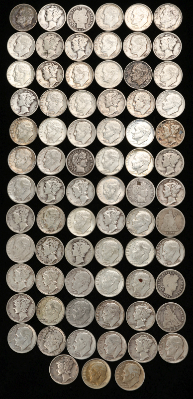 BARBER, MERCURY AND ROOSEVELT DIMES, $7.50 FACE
