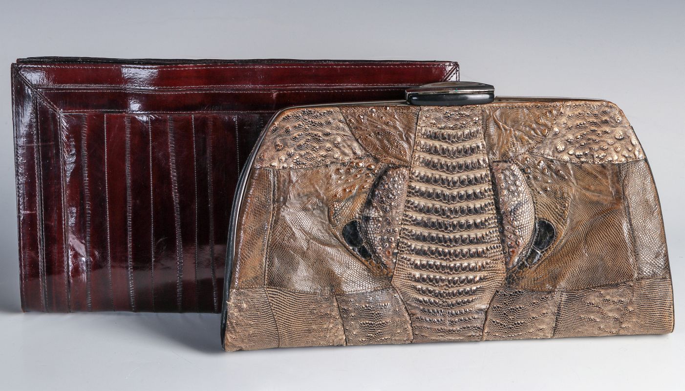 MID 20TH C. LADIES EEL AND LIZARD SKIN CLUTCHES