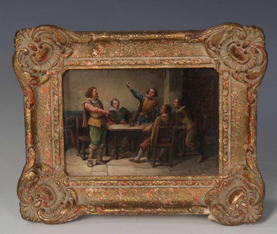 A 19C. CONTINENTAL SCHOOL TOASTING SCENE PAINTING