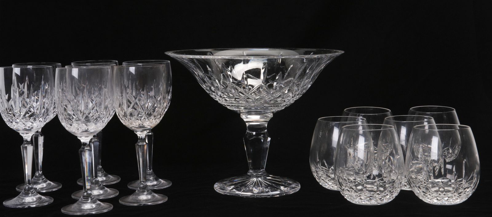 FOURTEEN PIECES WATERFORD LISMORE PATTERN CRYSTAL