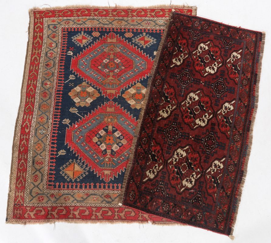 AN ANTIQUE HAND MADE ORIENTAL RUG AND BAG FACE