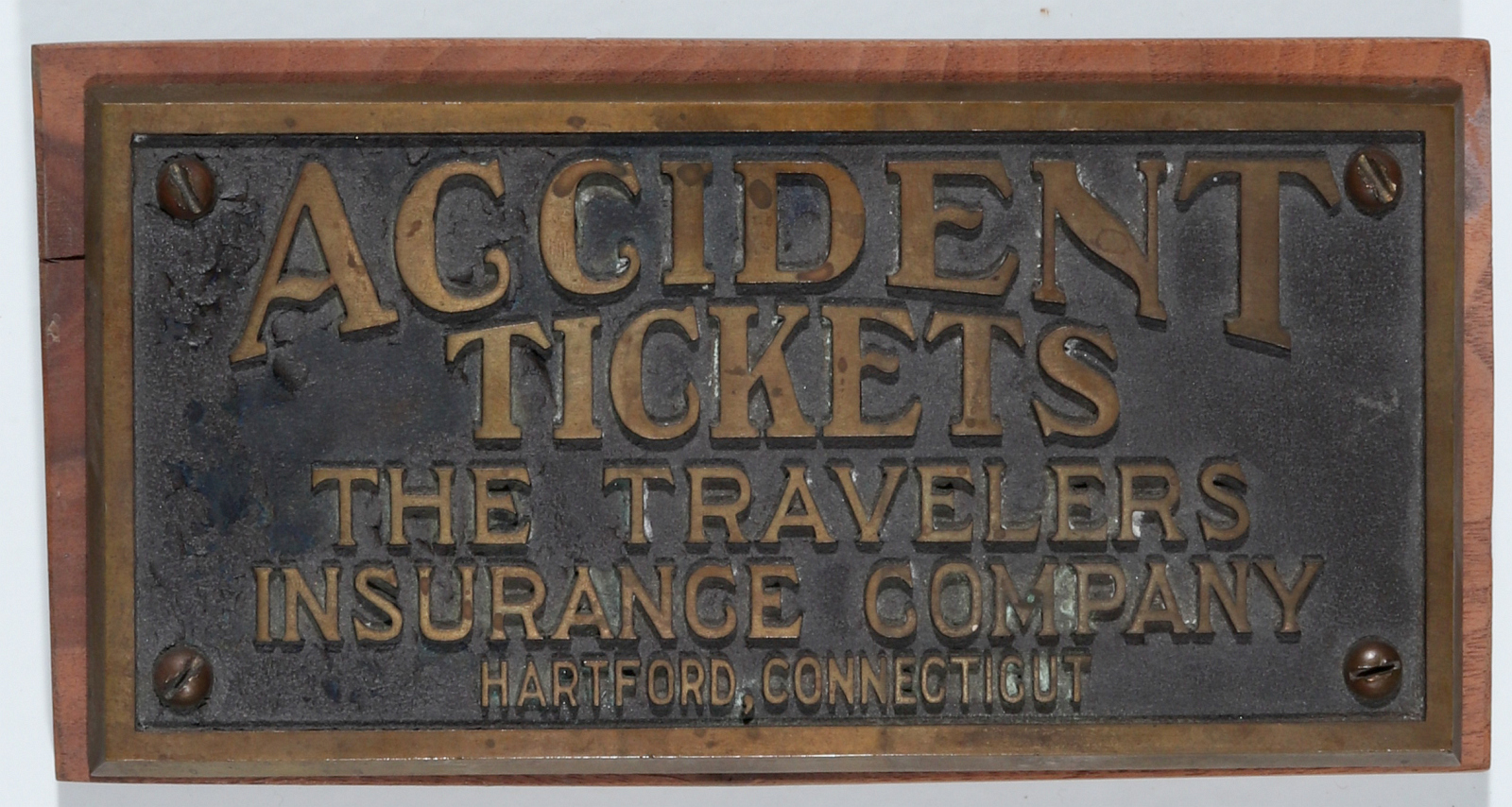 BRONZE PLAQUE FOR THE TRAVELERS 'ACCIDENT TICKETS'
