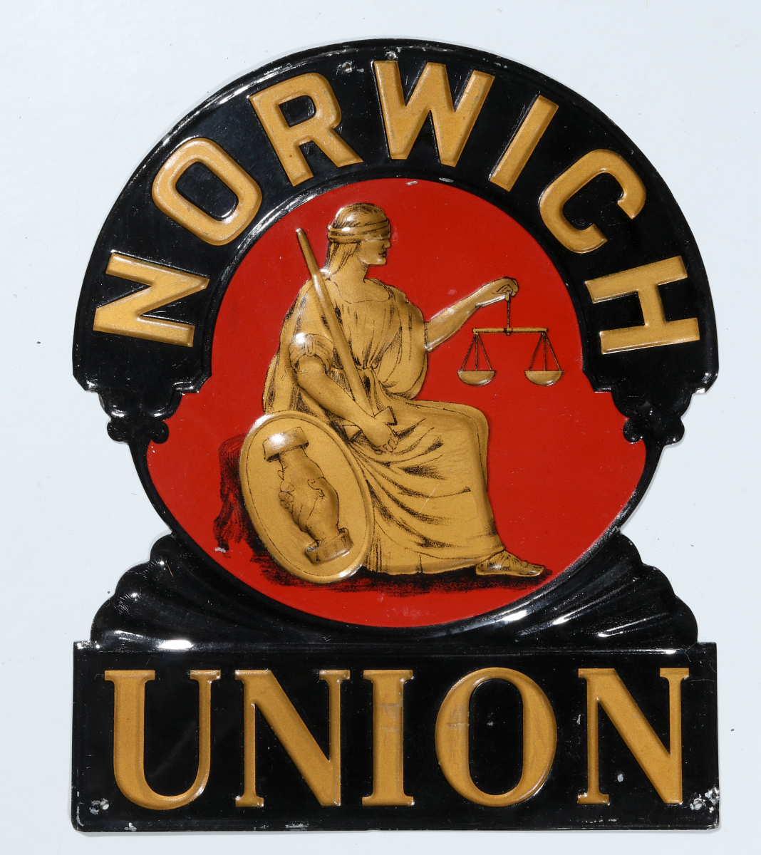 A VINTAGE NORWICH UNION INSURANCE PAINTED TIN SIGN