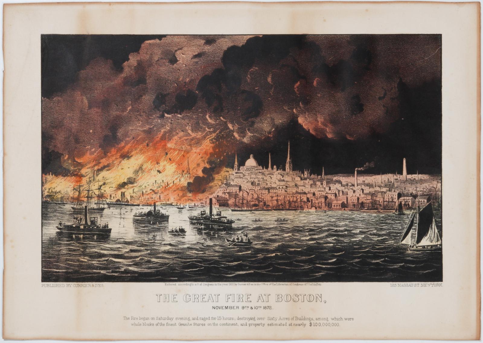 CURRIER AND IVES LITHO 'THE GREAT FIRE AT BOSTON'
