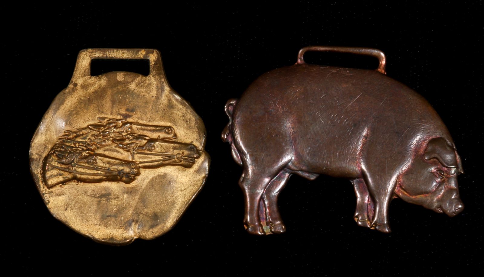 TWO LIVESTOCK RELATED ADVERTISING WATCH FOBS
