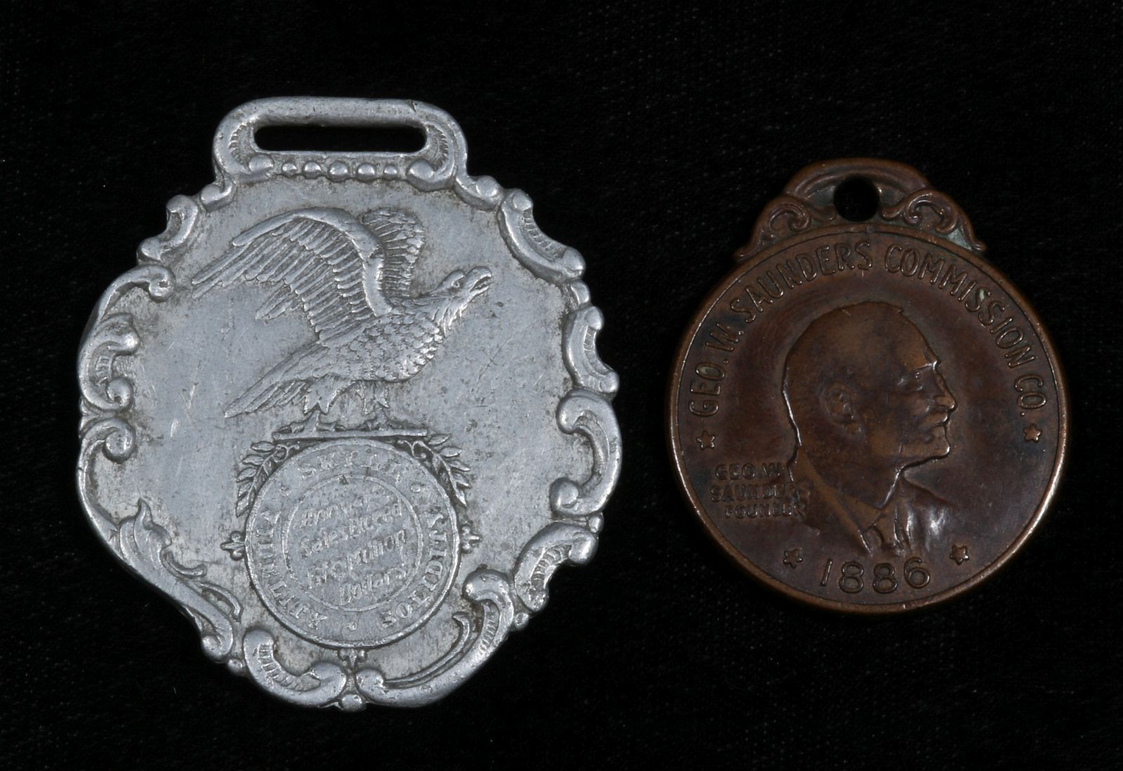 TWO FORT WORTH LIVESTOCK ADVERTISING WATCH FOBS