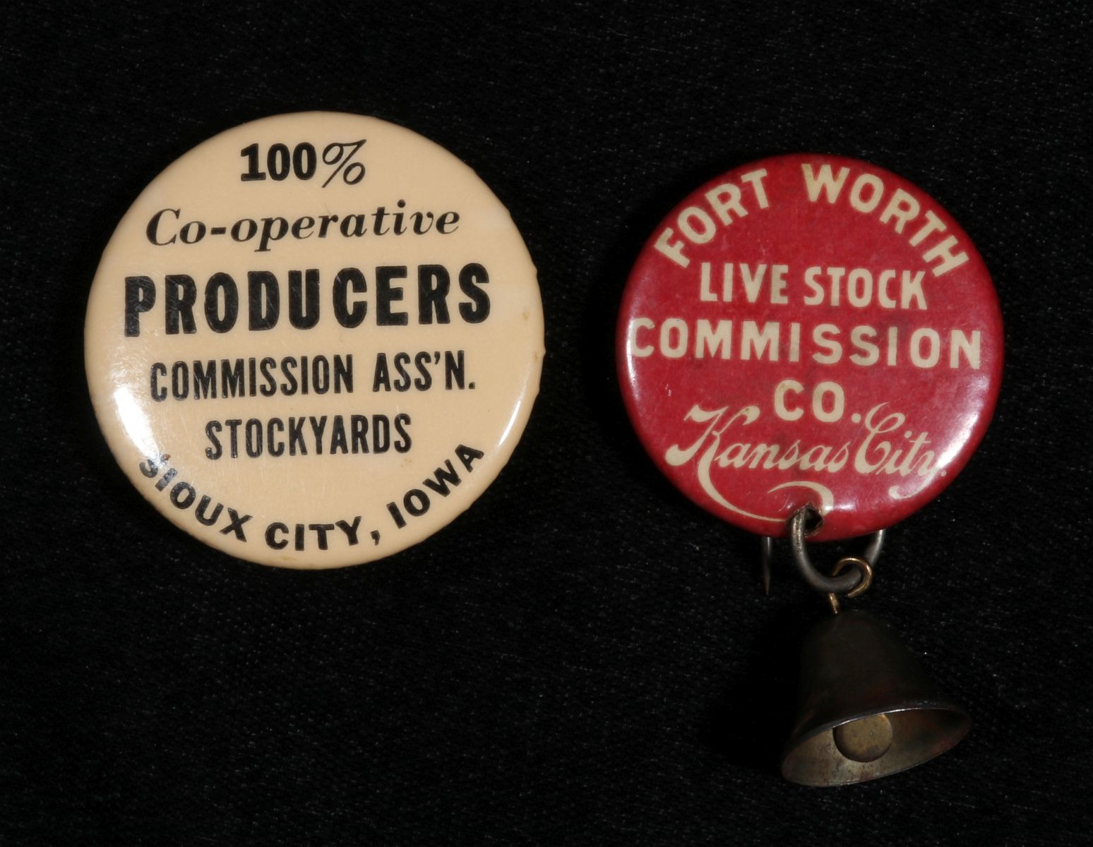 ANTIQUE STOCKYARDS CELLULOID ADVERTISING BUTTONS