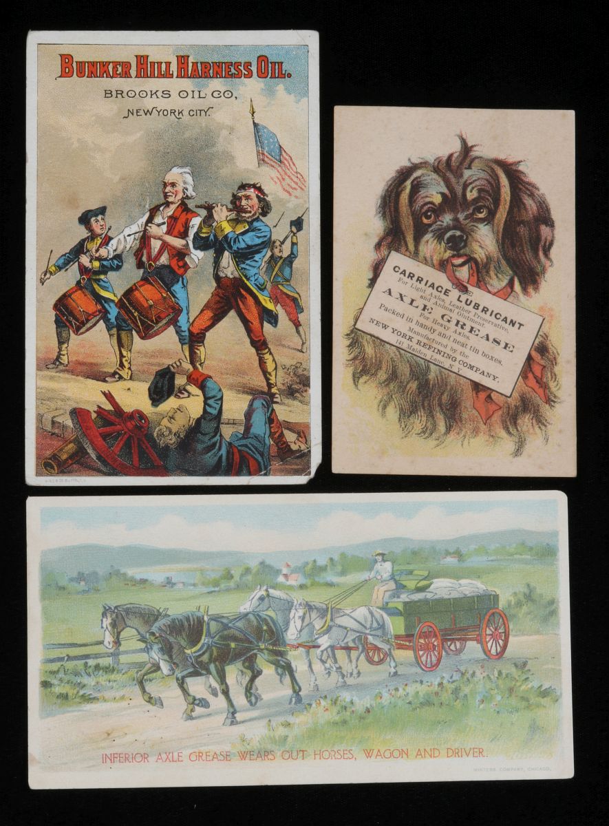 19TH C. HARNESS, WAGON AND AXLE GREASE TRADE CARDS