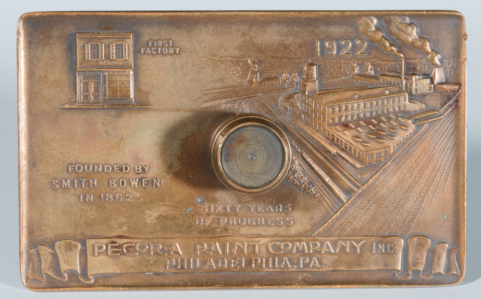 A 1922 PECORA PAINT CO. ADVERTISING PAPERWEIGHT