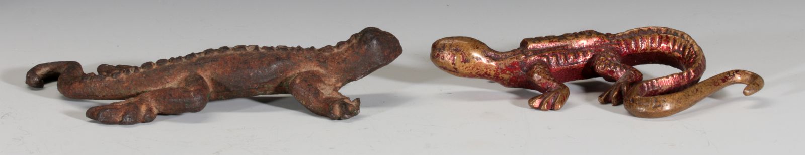 TWO FIGURAL LIZARD ADVERTISING PAPERWEIGHTS