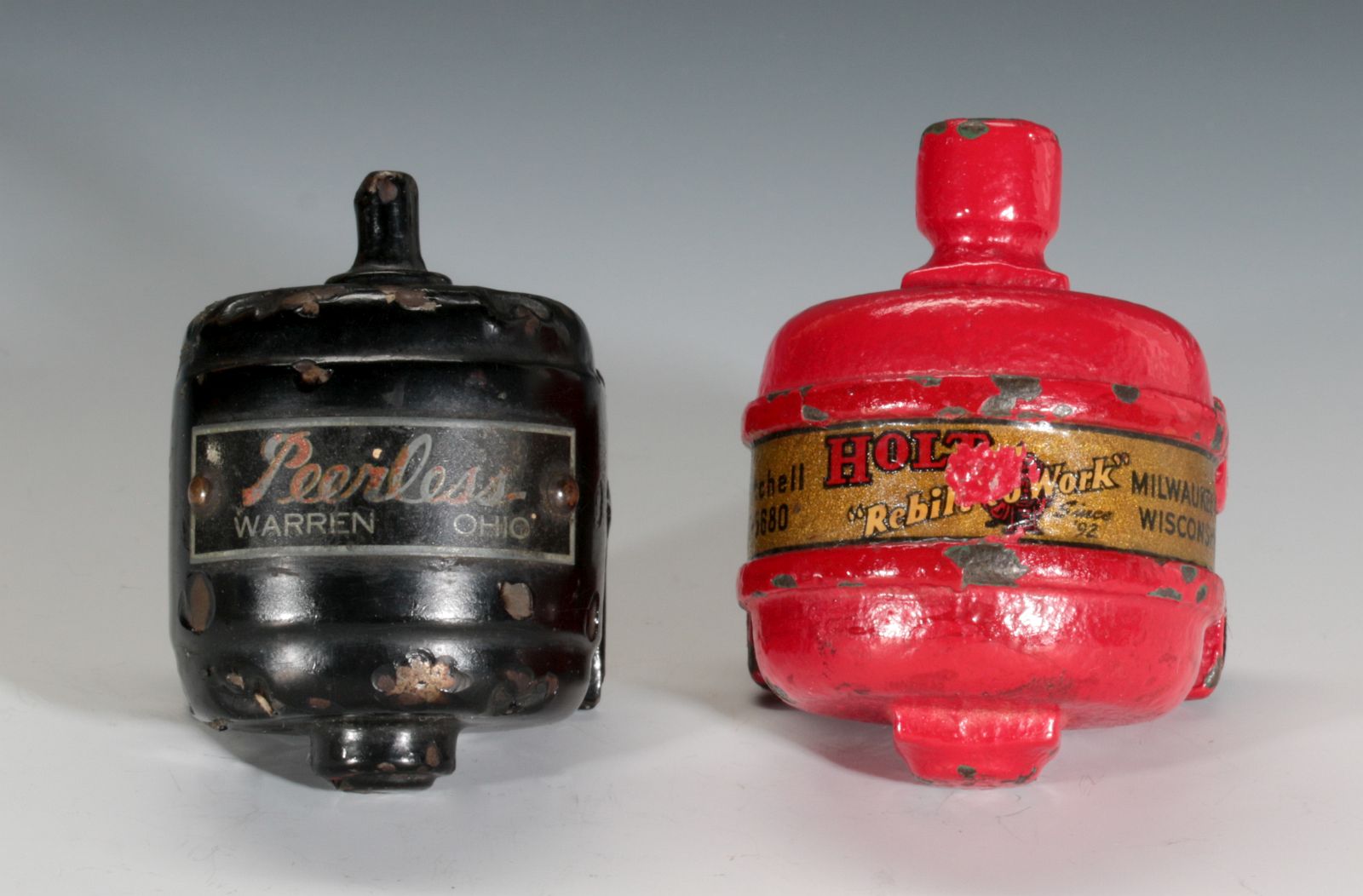 TWO VINTAGE MINIATURE ELECTRIC MOTOR PAPERWEIGHTS