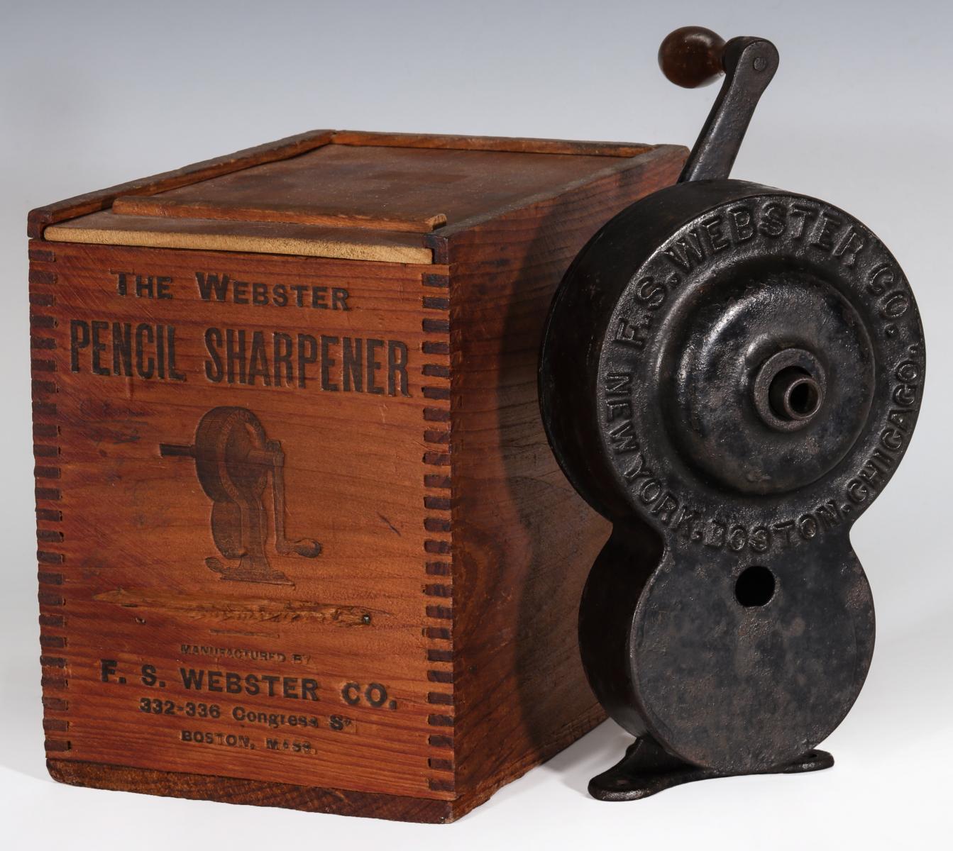 F.S. WEBSTER IRON PENCIL SHARPENER IN BOX C. 1890