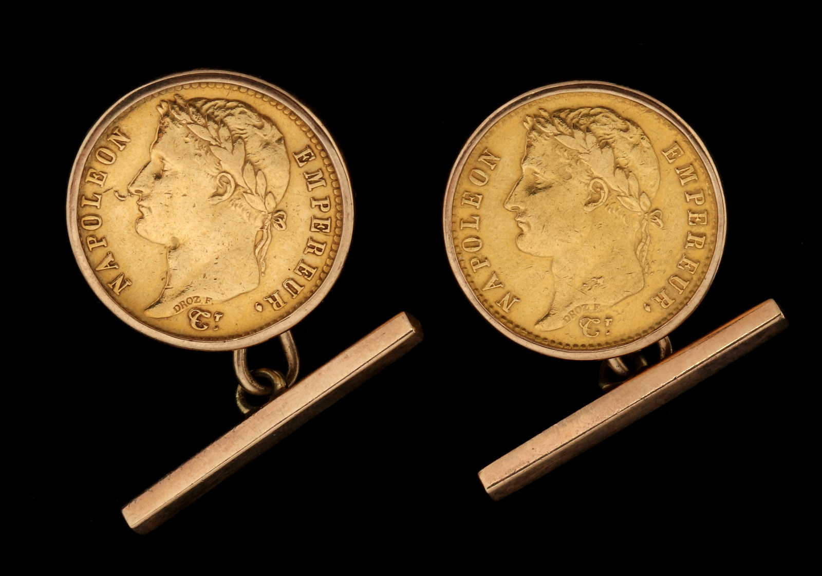 TWO NAPOLEON I GOLD COIN 20 FRANC CUFF LINKS