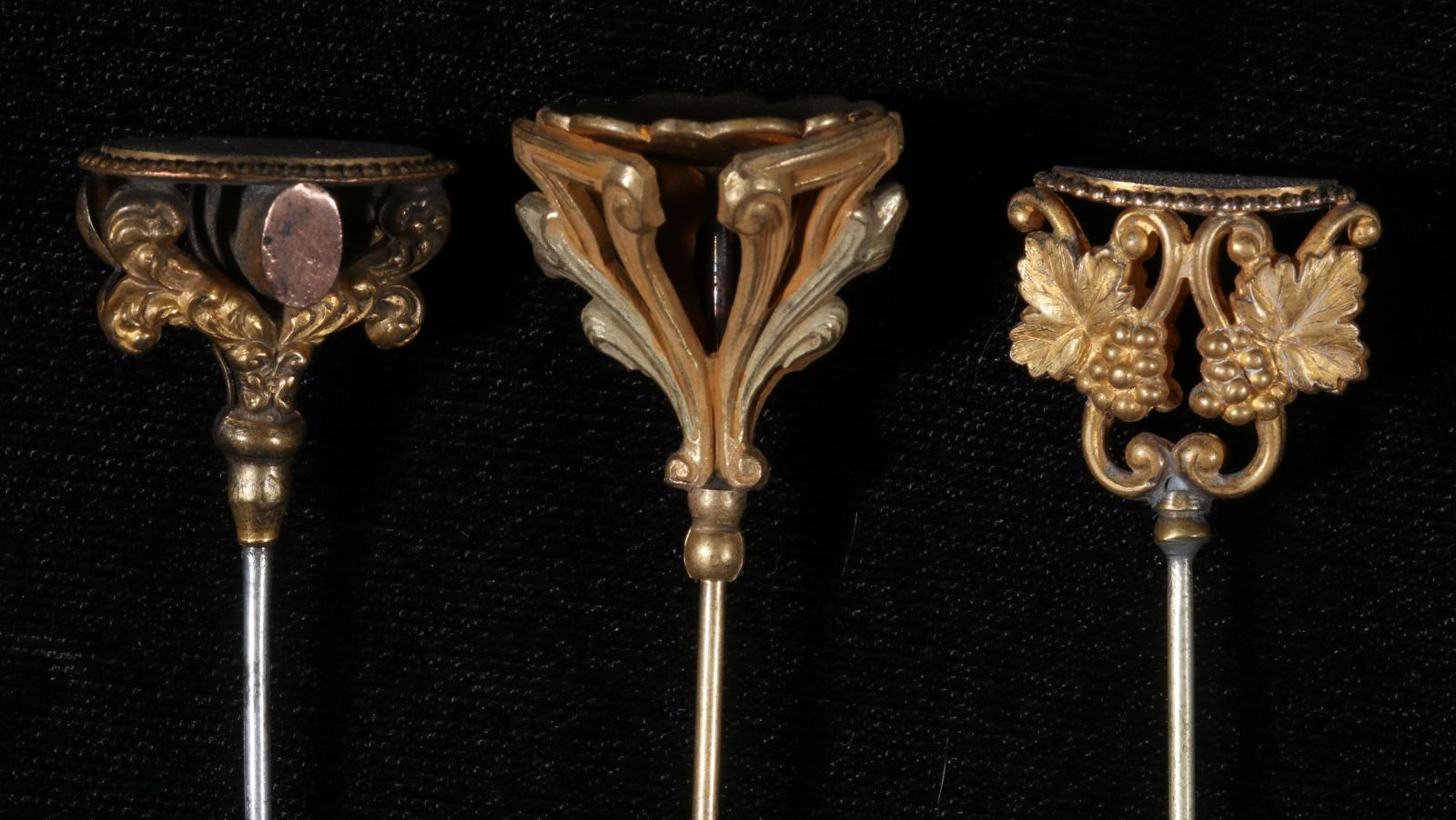 THREE GOLD-FILLED VICTORIAN HAT PINS