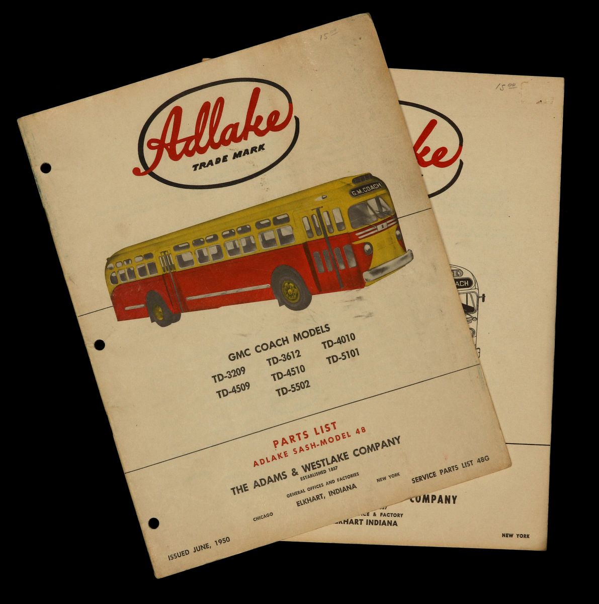 ADLAKE & GENERAL MOTORS BUS PARTS CATALOGS, 1950s