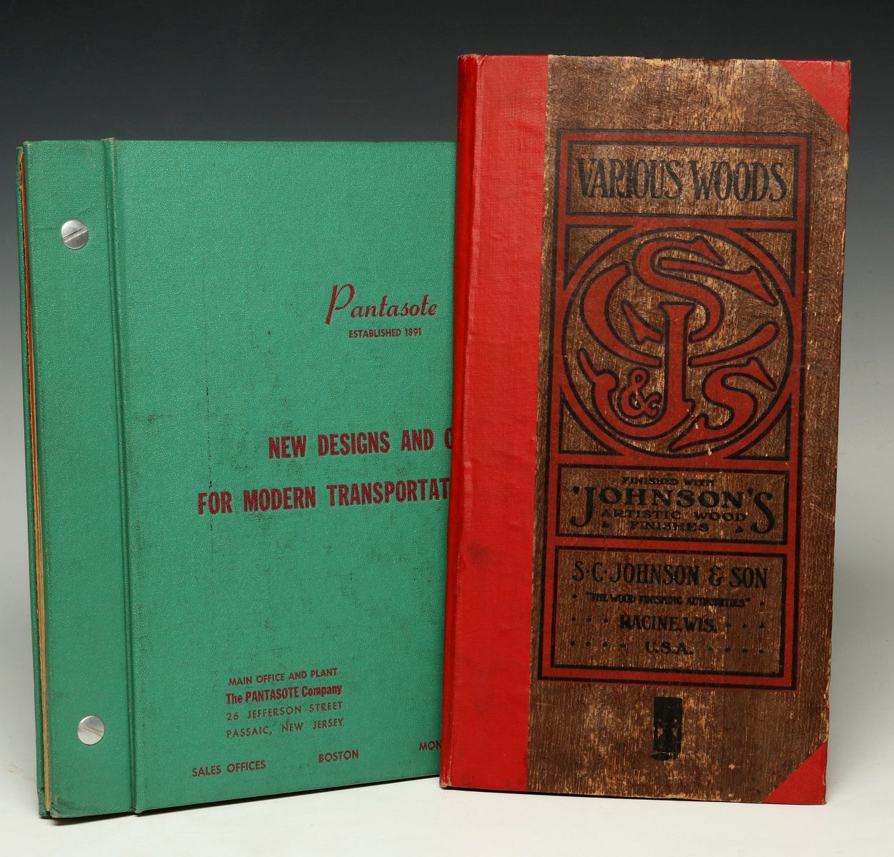 EARLY 20TH C UPHOLSTERY & WOOD FINISH SWATCH BOOKS
