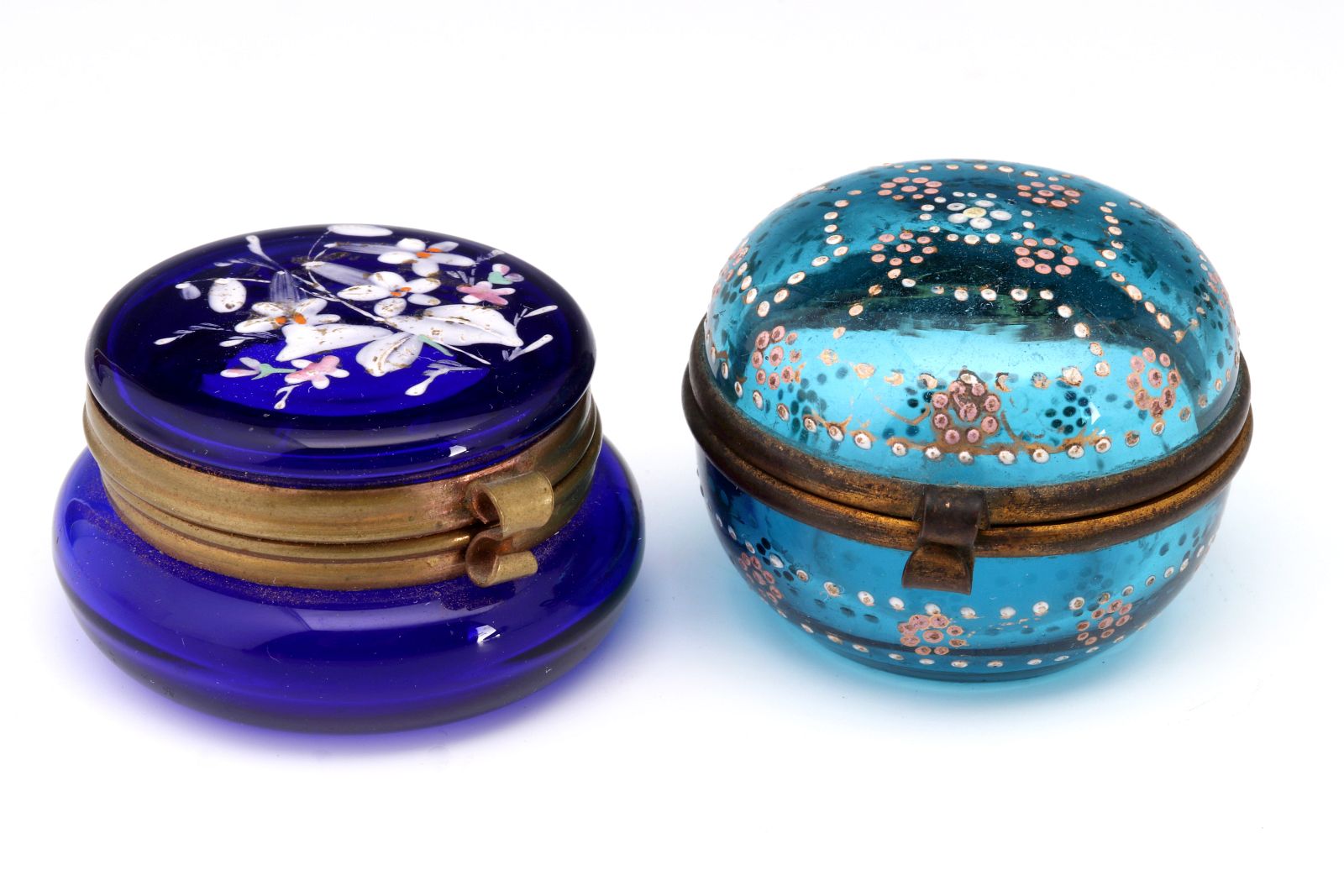 TWO ENAMELED VICTORIAN ART GLASS TRINKET BOXES