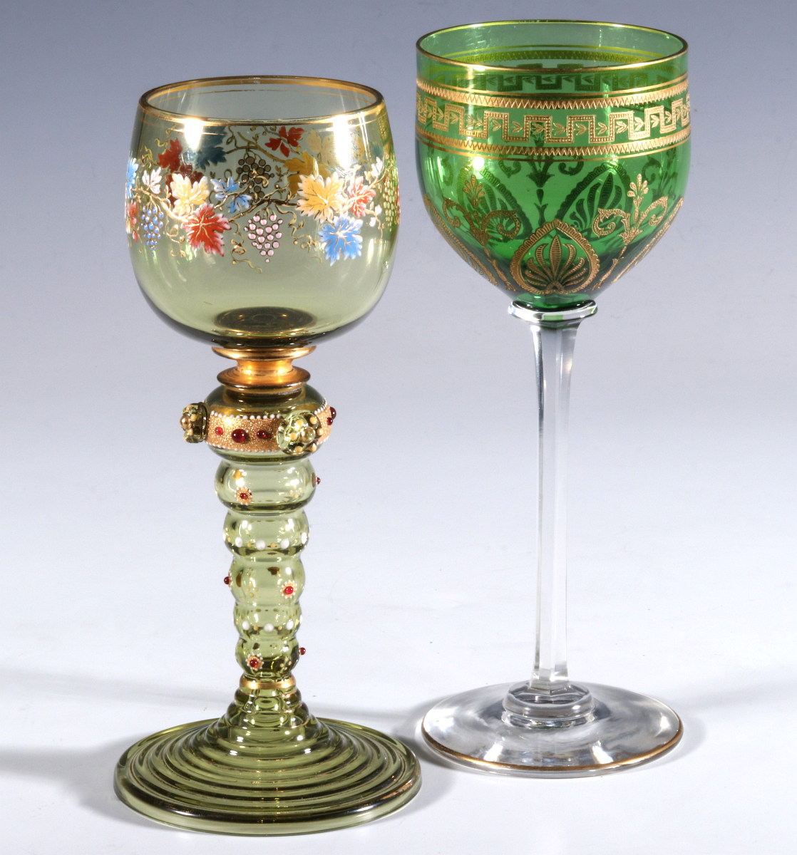 BOHEMIAN AND FRENCH(?) ART GLASS WINE GOBLETS