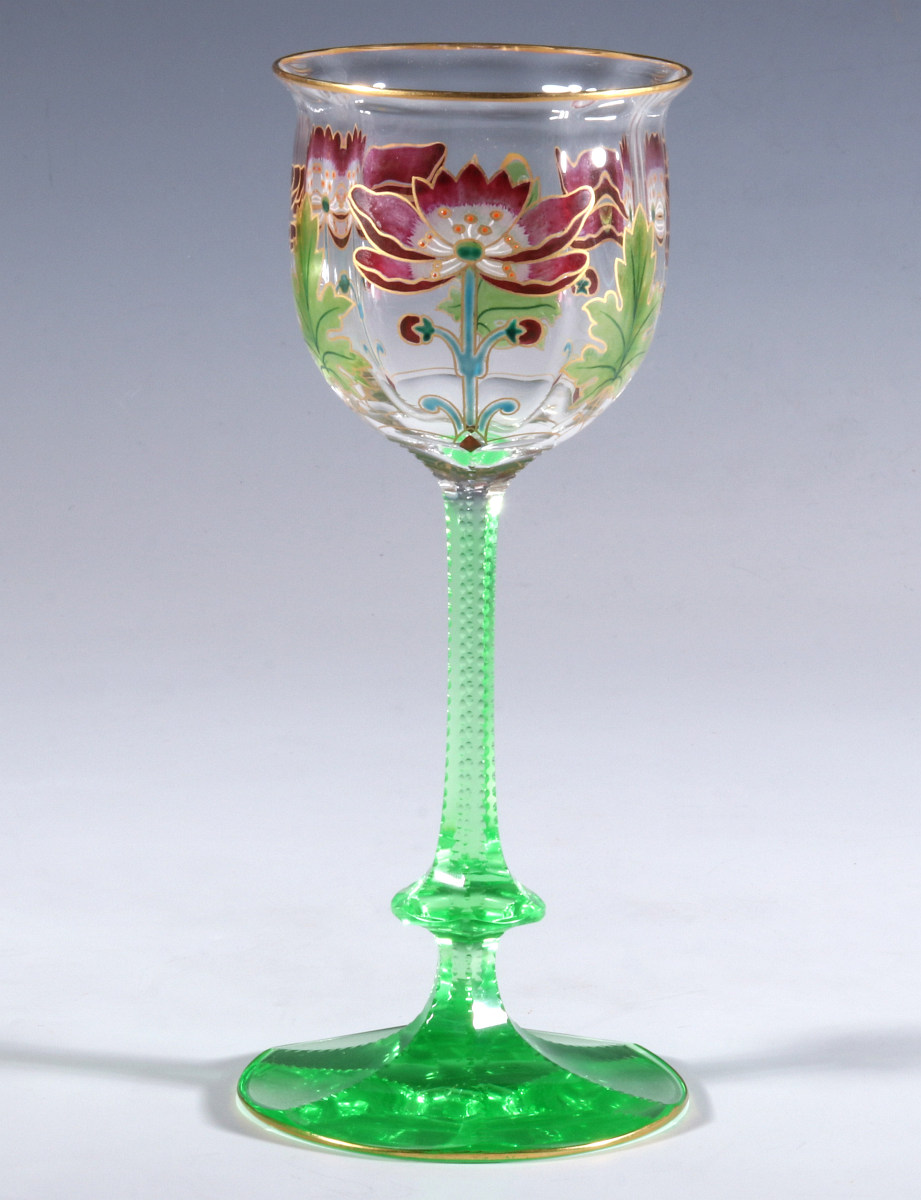 AN UNUSUAL ART GLASS WINE, STYLE OF THERESIENTHAL