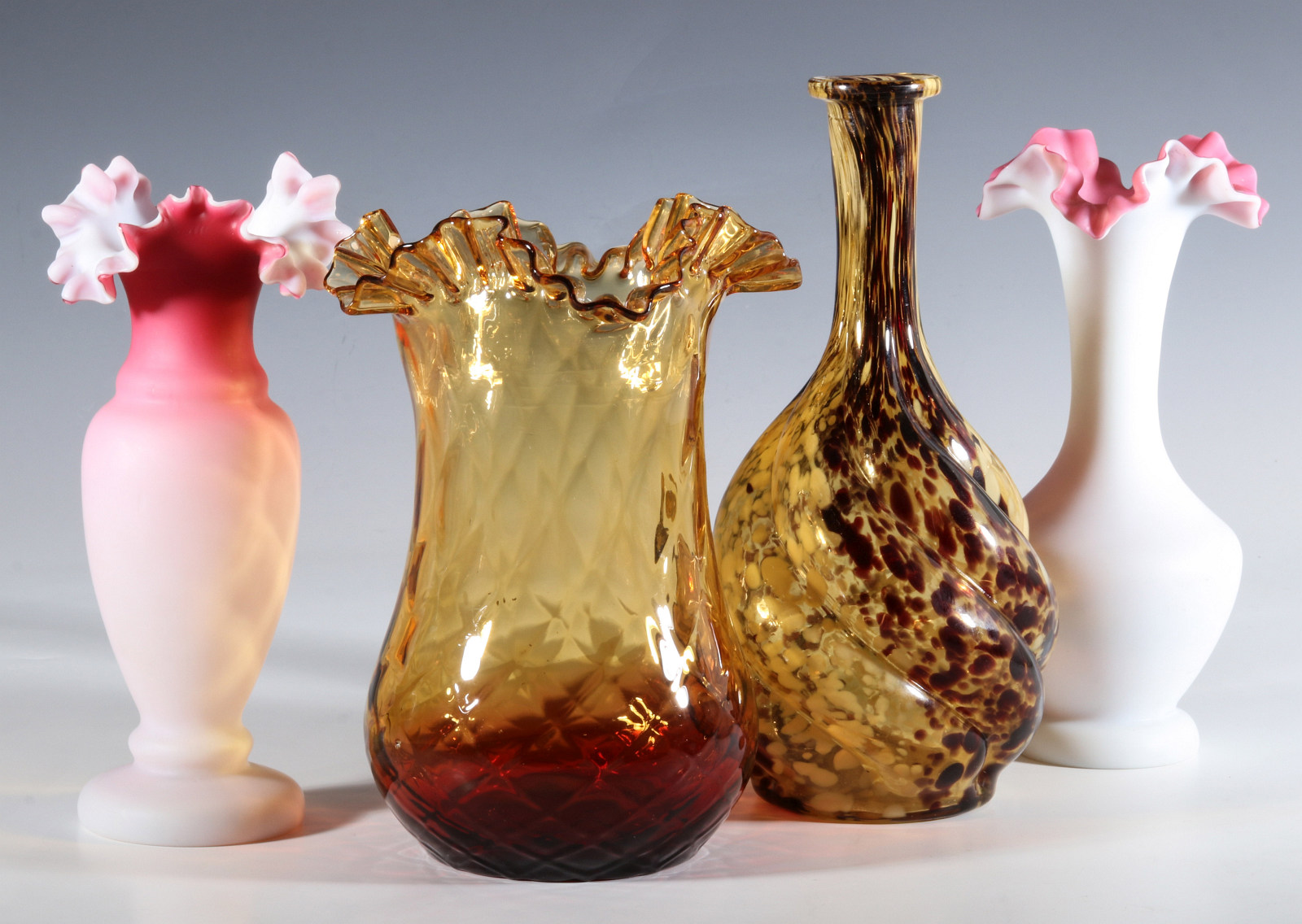 FOUR DIFFERENT VICTORIAN ART GLASS EXAMPLES
