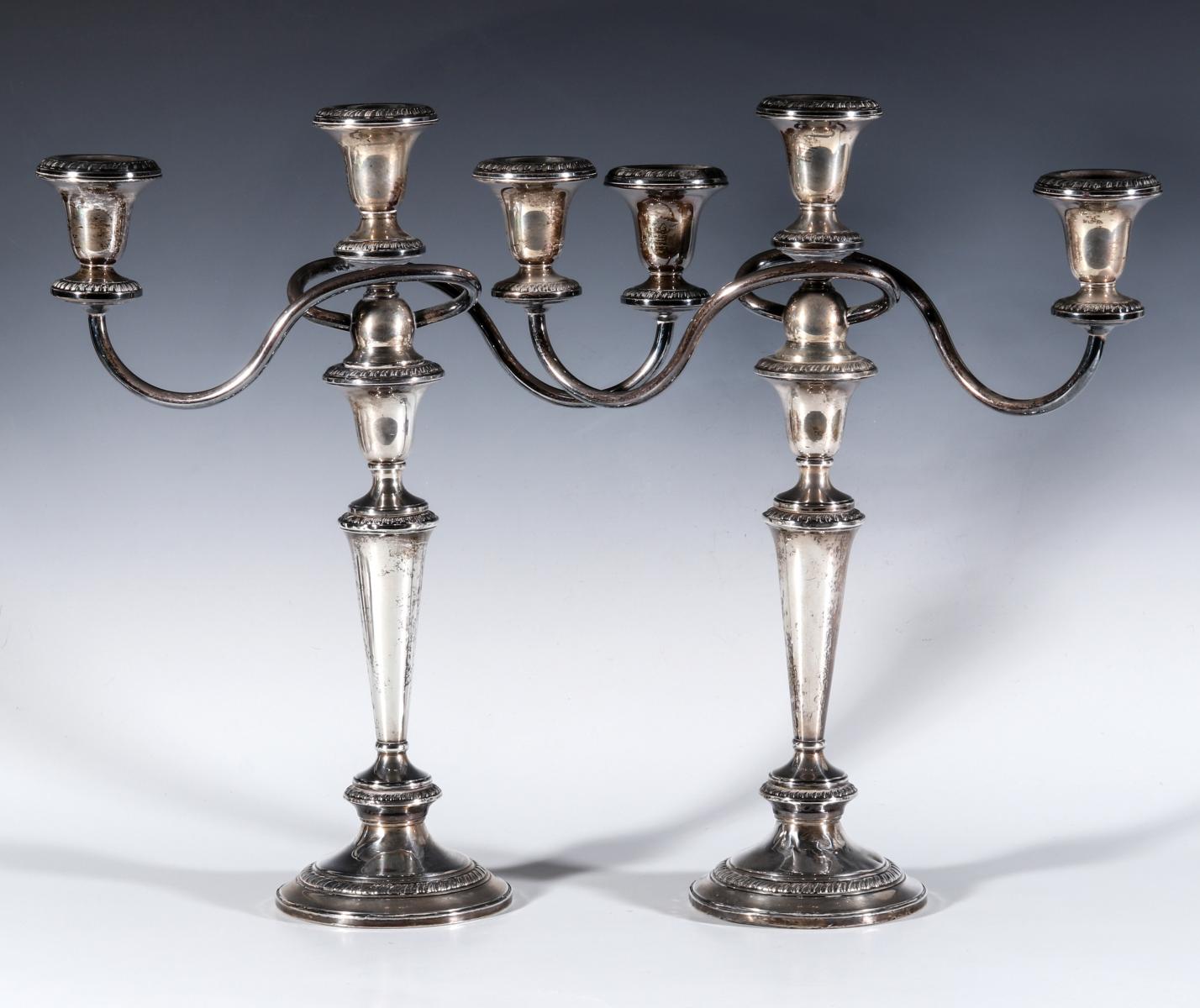 TWO PAIR 20TH C. FILLED STERLING SILVER CANDELABRA