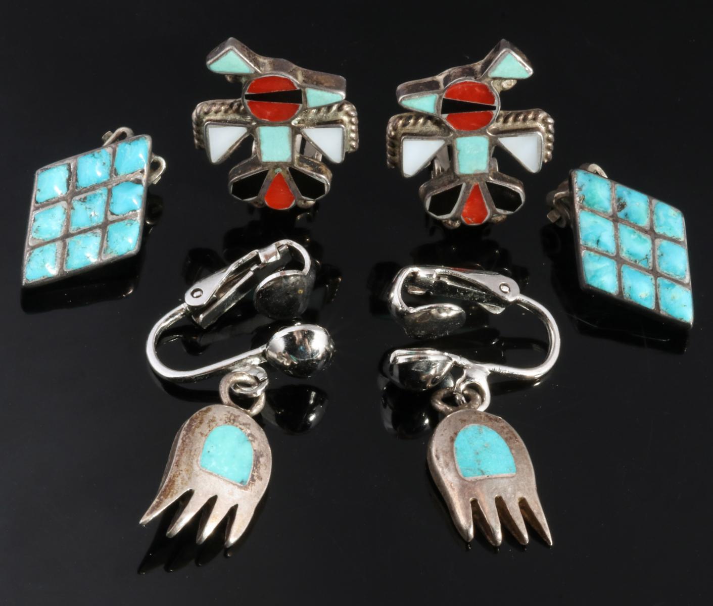 A COLLECTION OF ZUNI AND NAVAJO TURQUOISE EARRINGS