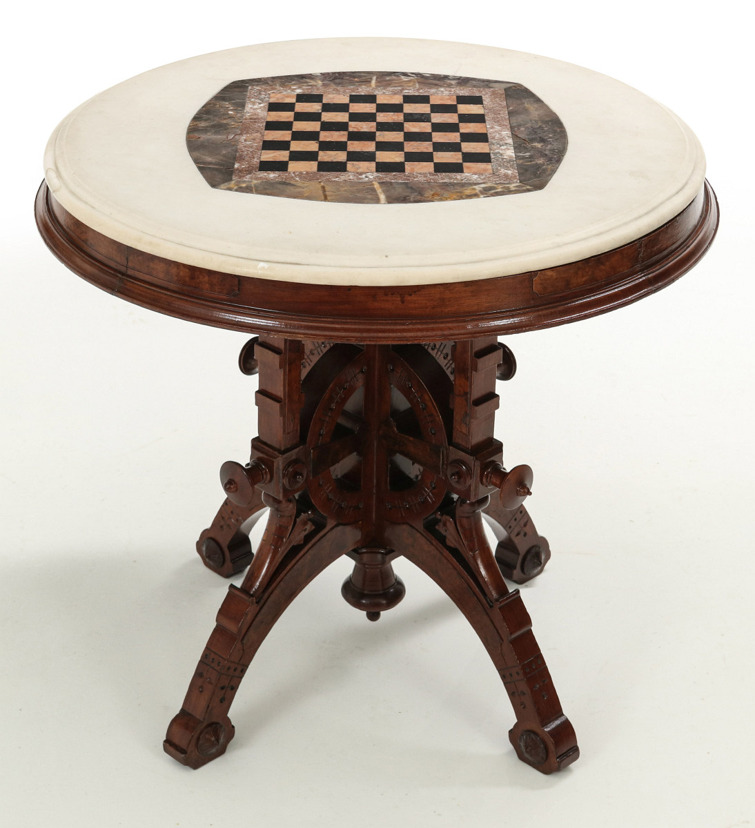 A GOOD 19TH C. AMERICAN PARLOR TABLE WITH GAME BOARD