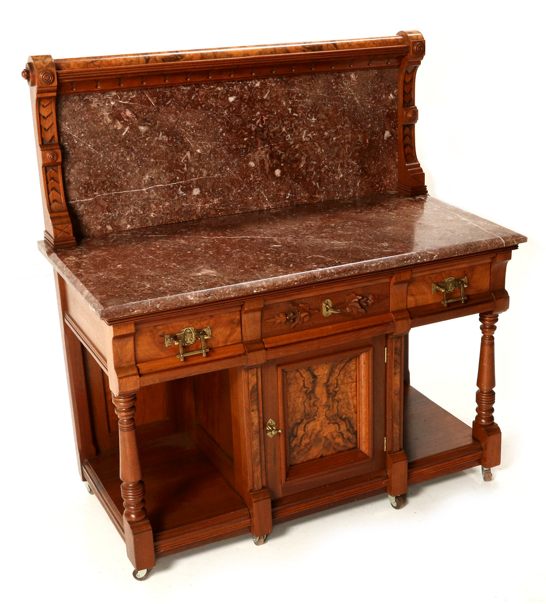 UNUSUAL 19C AMERICAN WALNUT & RED PORPHYRY STAND