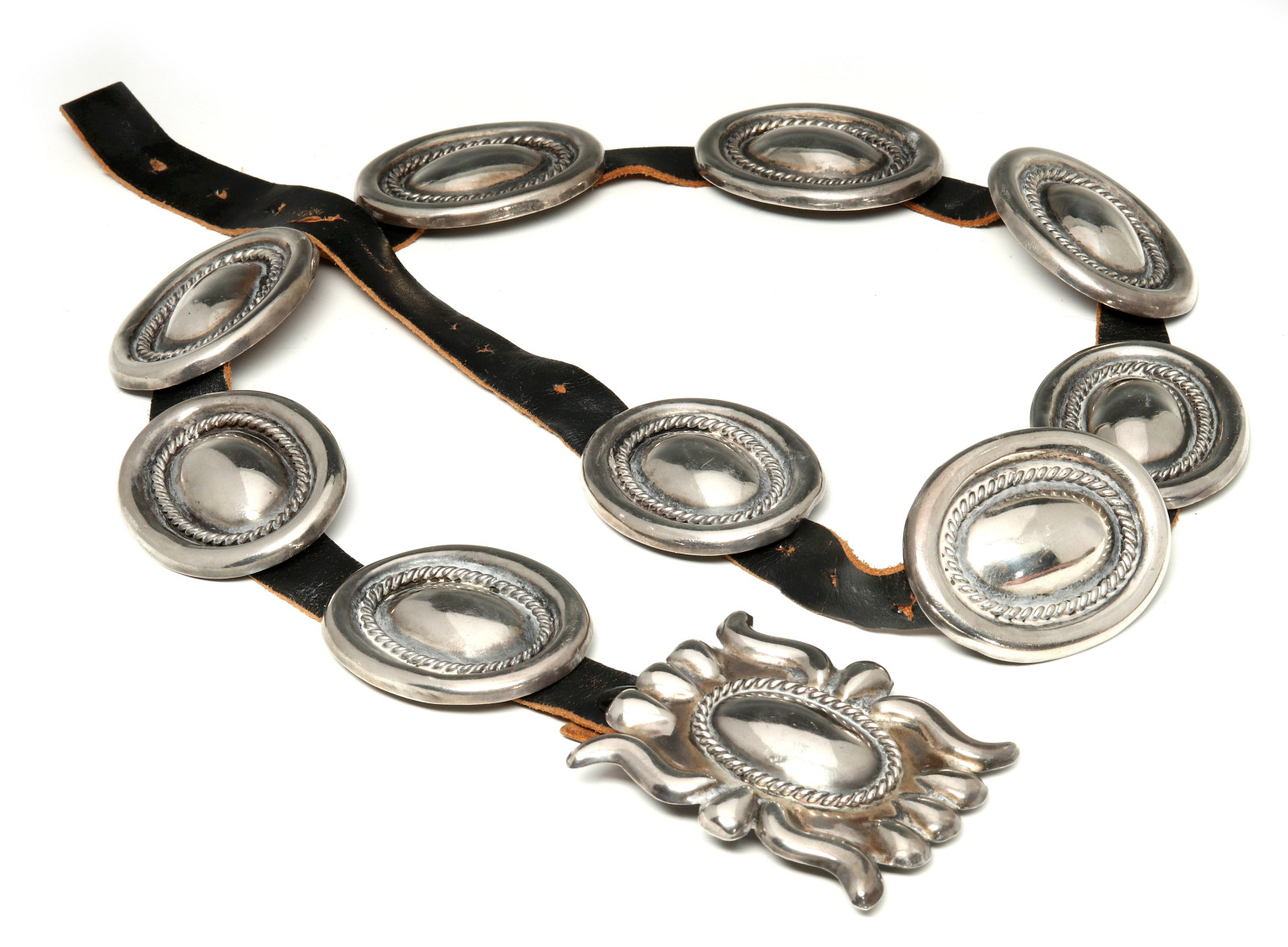 STERLING SILVER CONCHO BELT WITH BUTTERFLY BUCKLE