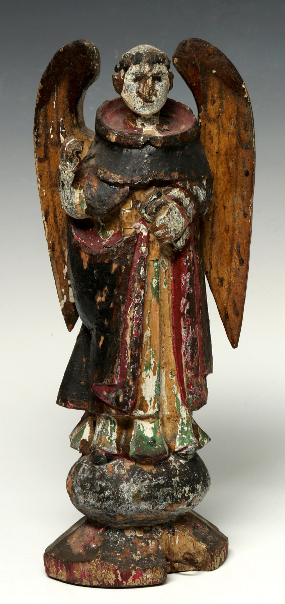 A GOOD 18TH/19TH C ENT WINGED MALE FIGURE SANTOS