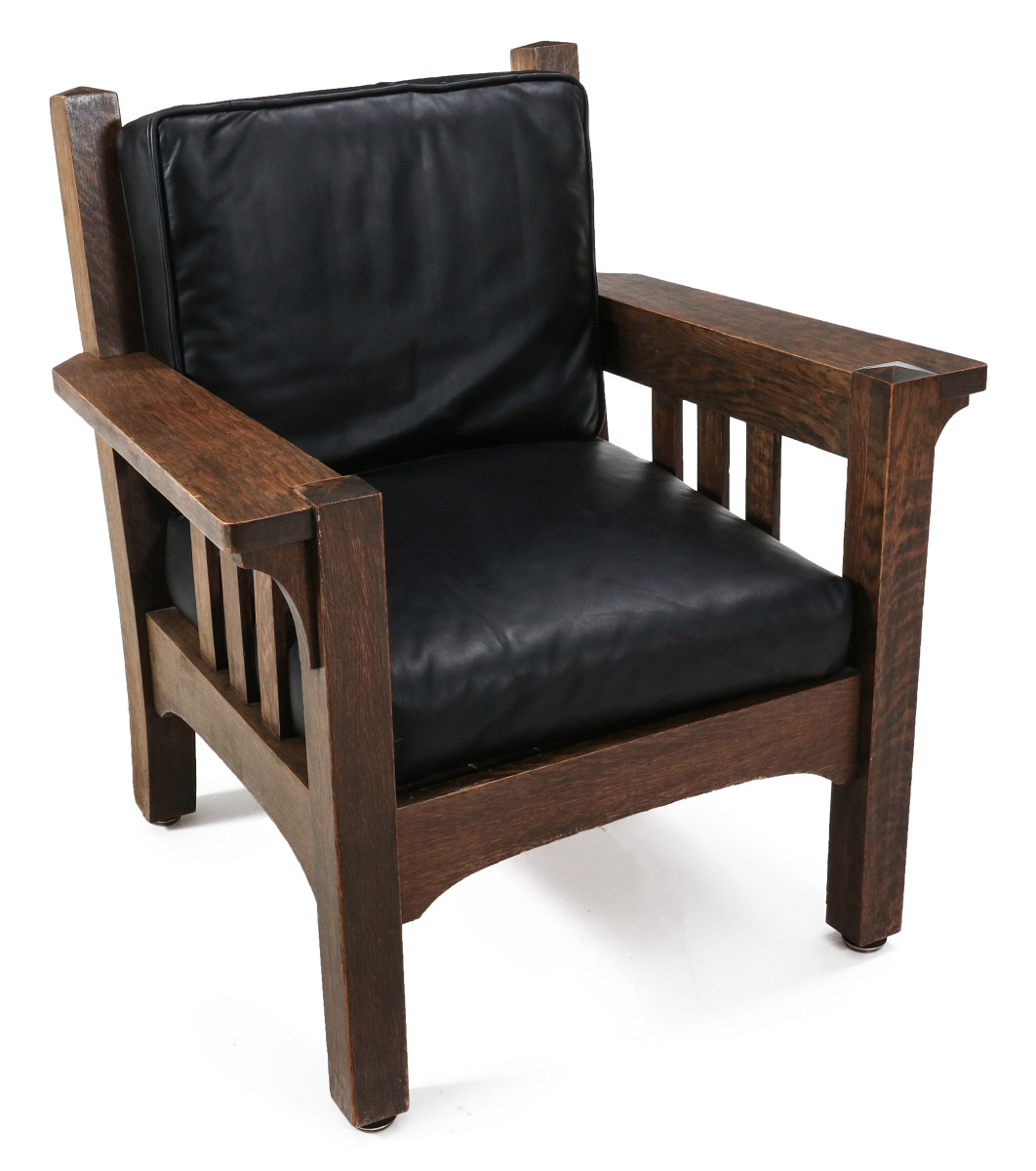 A MISSION STYLE OAK CHAIR ATTR FORD AND JOHNSON