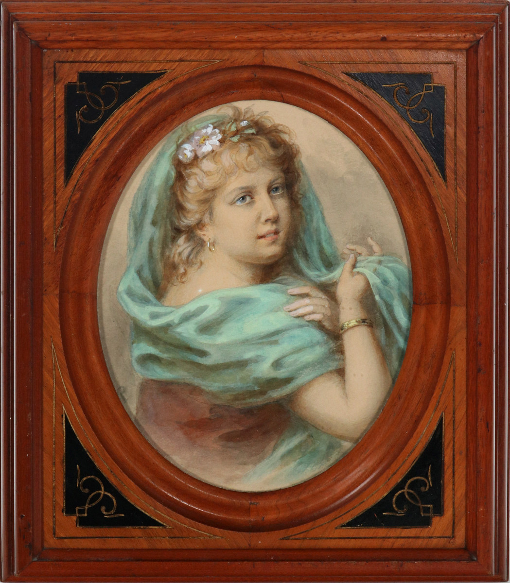 A FRENCH VICTORIAN WATERCOLOR OF A YOUNG BEAUTY