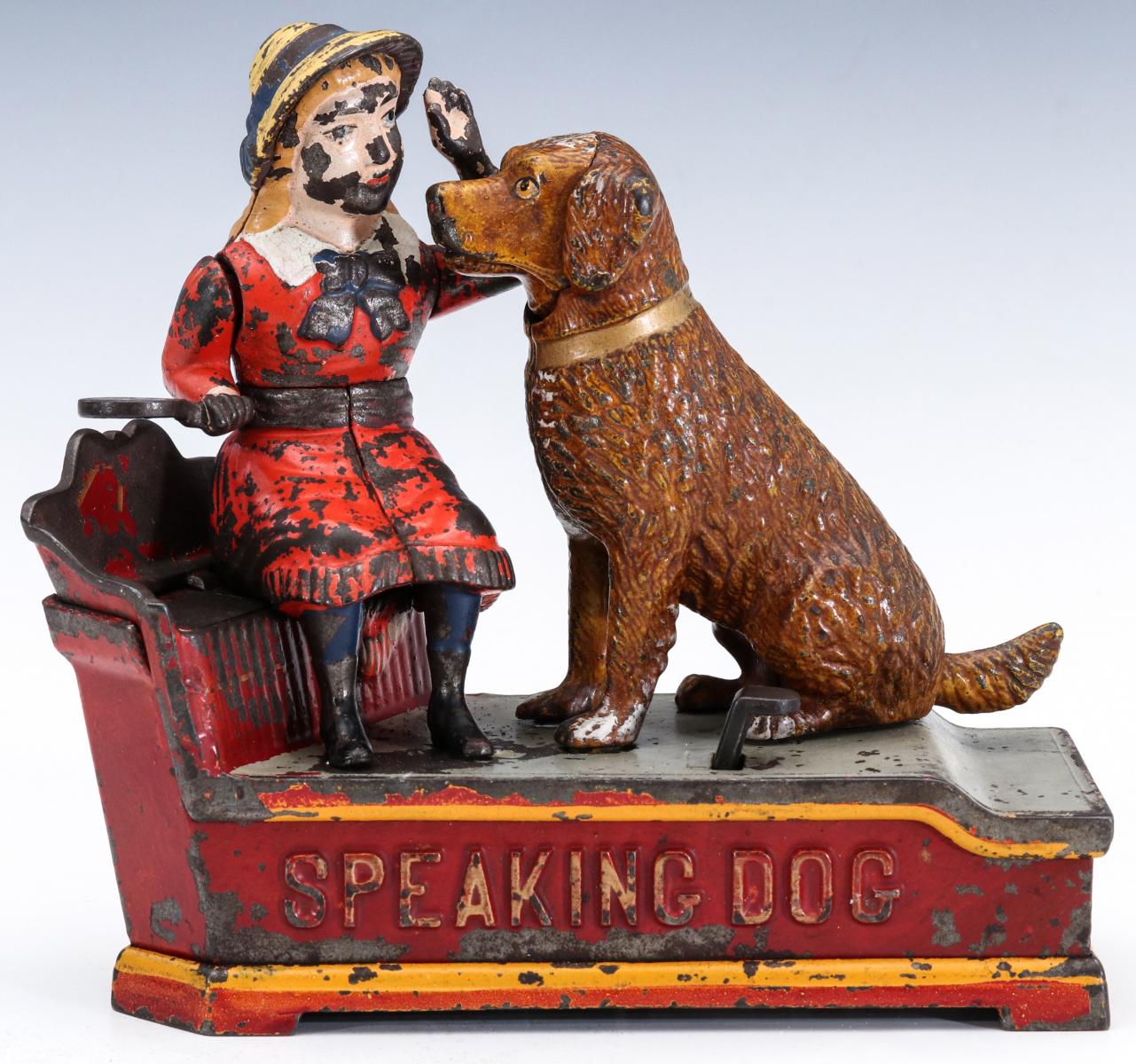 A 19TH C. SPEAKING DOG CAST IRON MECHANICAL BANK