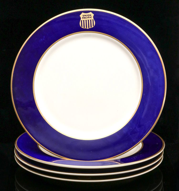 FOUR UNION PACIFIC DINNER PLATES WITH LOGO