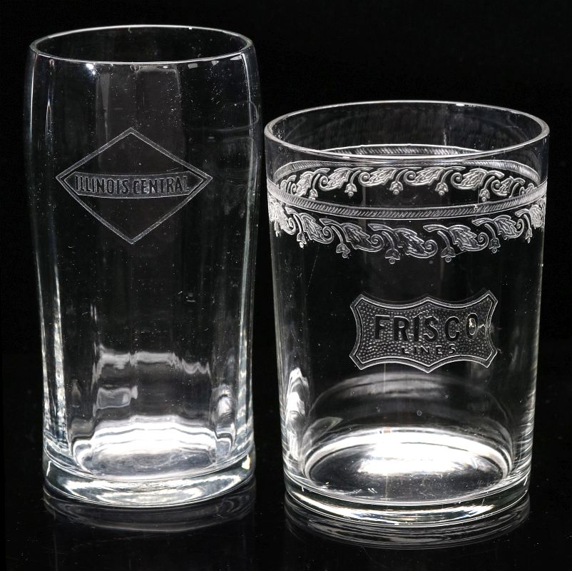 ETCHED GLASSWARE FOR ILLINOIS CENTRAL & FRISCO RR
