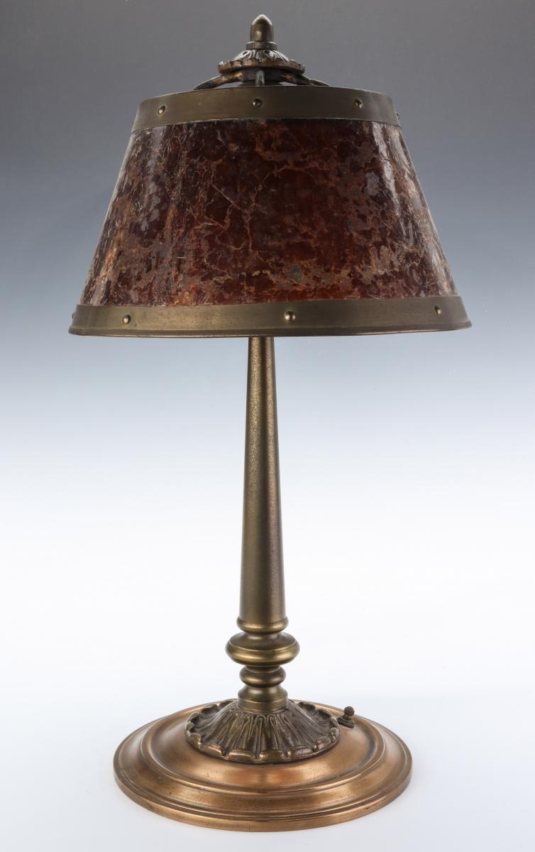 A PULLMAN COMPANY TABLE LAMP WITH MICA SHADE