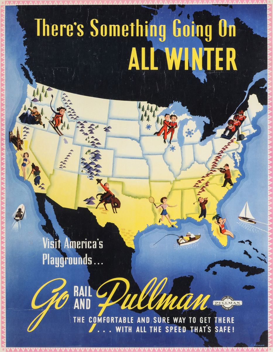 A 'GO PULLMAN' RAILROAD ADVERTISING POSTER C. 1950