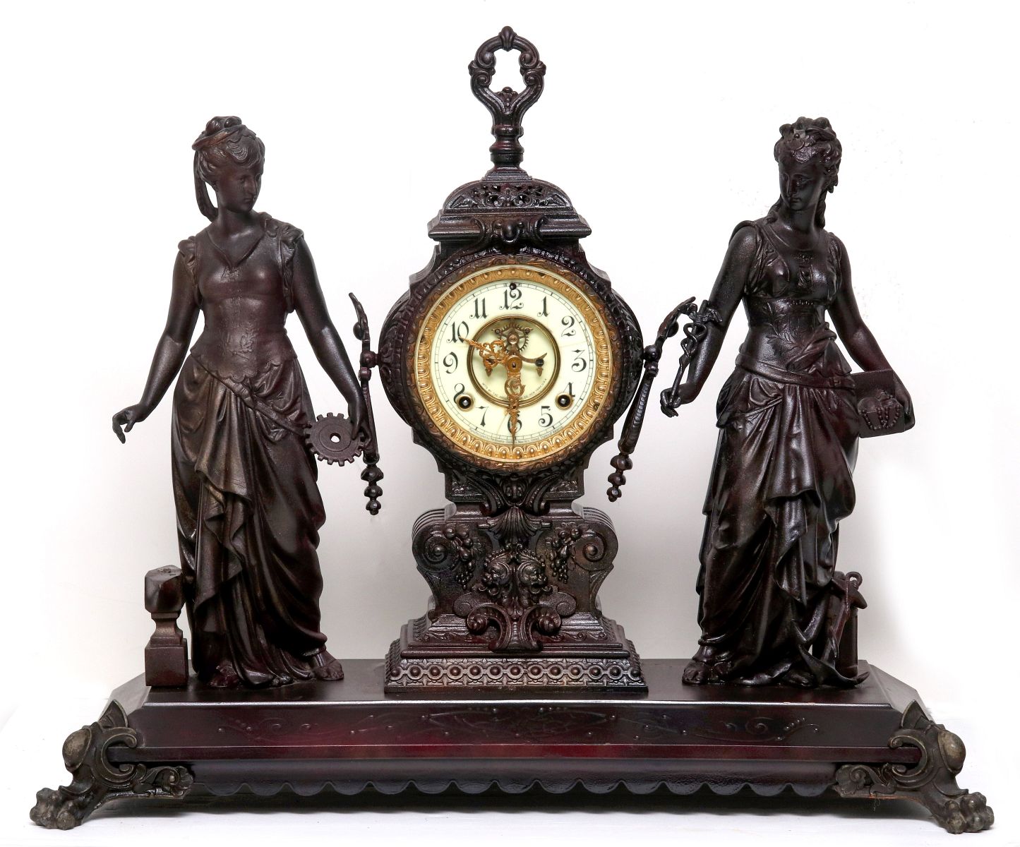 AN ANSONIA 'ART AND COMMERCE' DOUBLE STATUE CLOCK