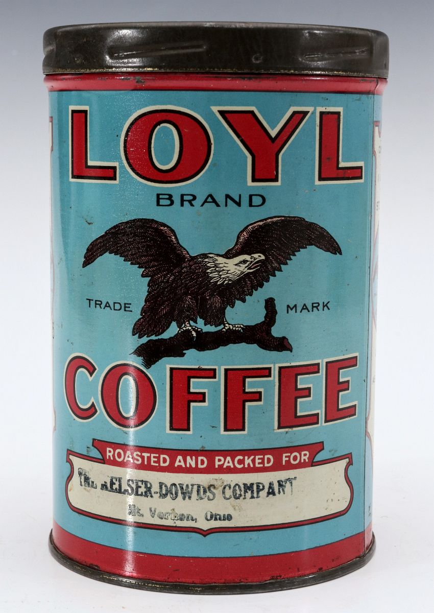 A LOYL BRAND ONE POUND TIN LITHO COFFEE CAN