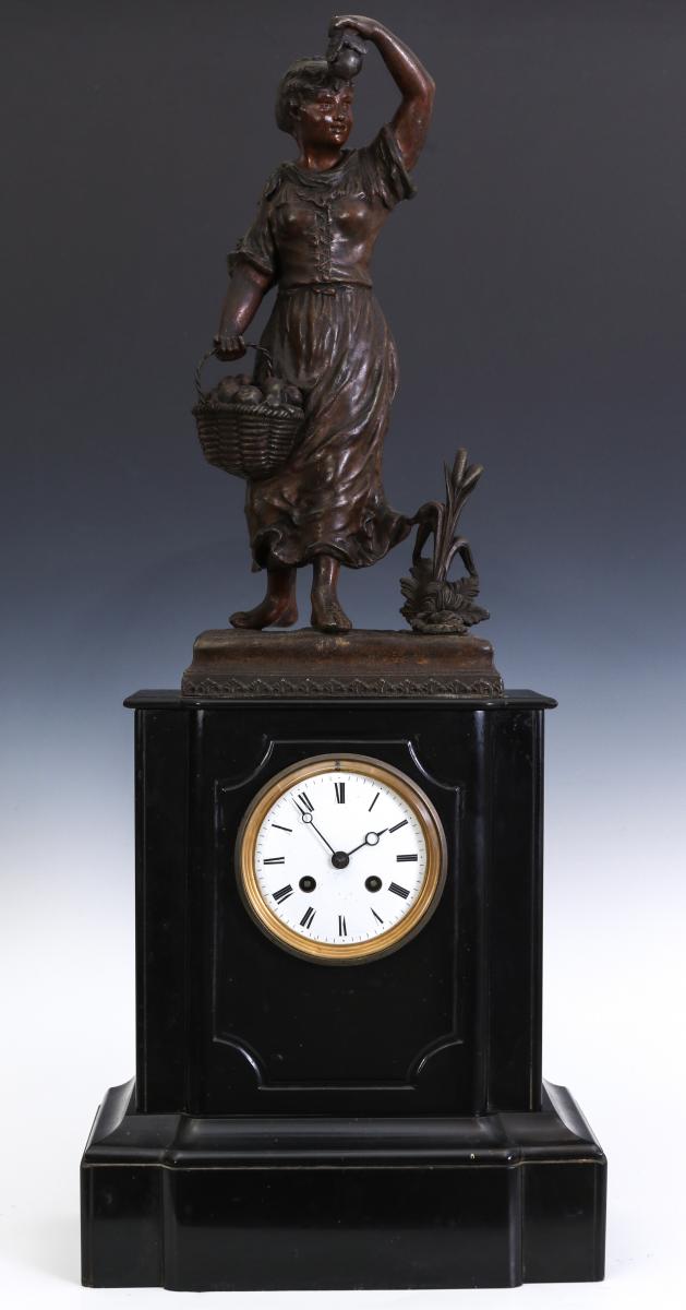 A 19THC FRENCH STATUE CLOCK, MOVEMENT SIGNED MARTI
