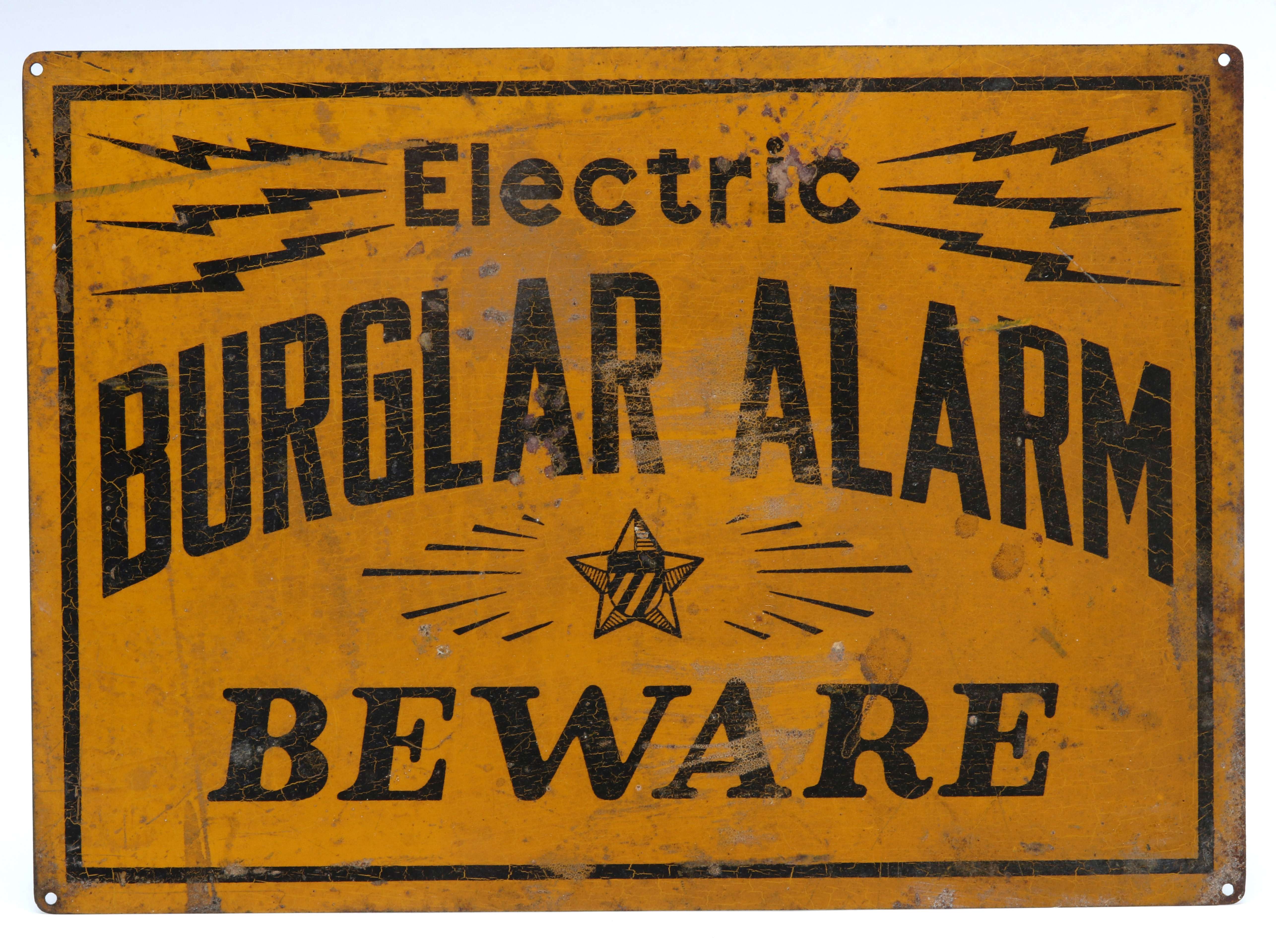 PAINTED TIN 'ELECTRIC' BURGLAR ALARM WARNING SIGN