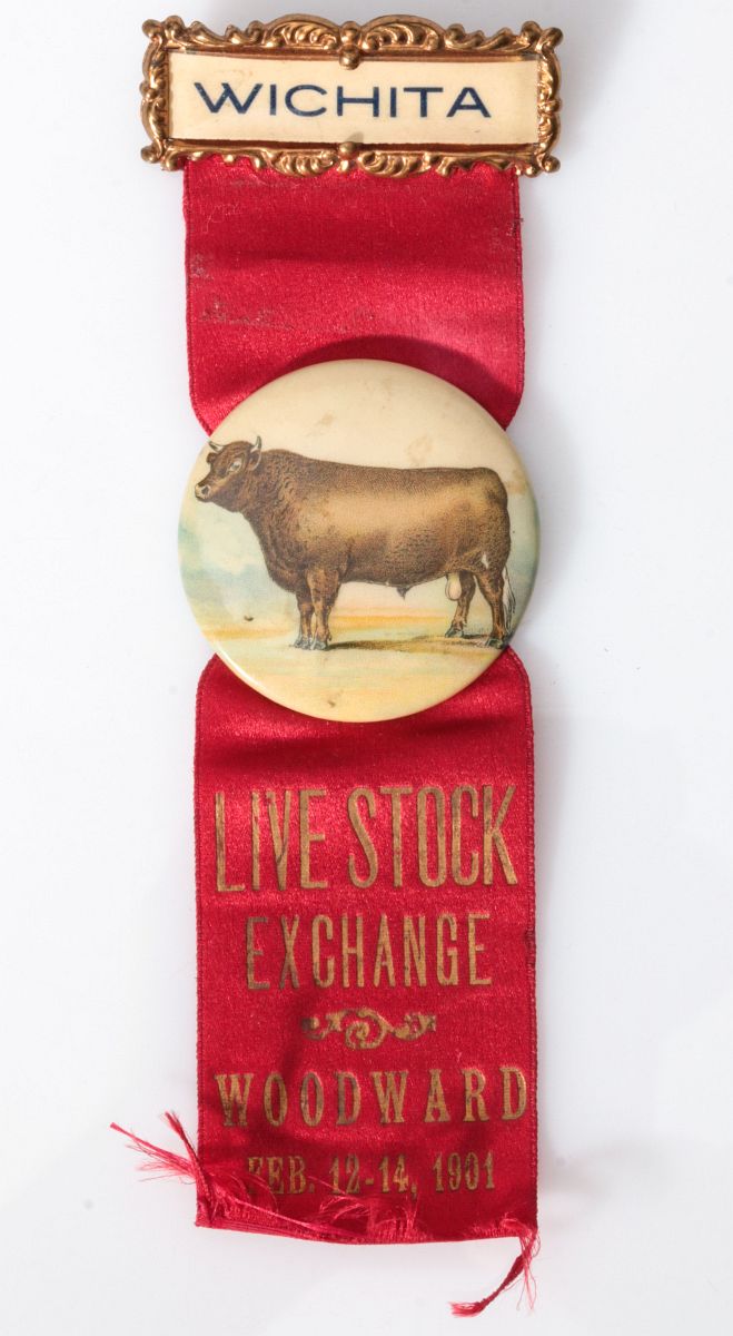 LIVE STOCK EXCHANGE RIBBON W/ CELLULOID BADGE 1901