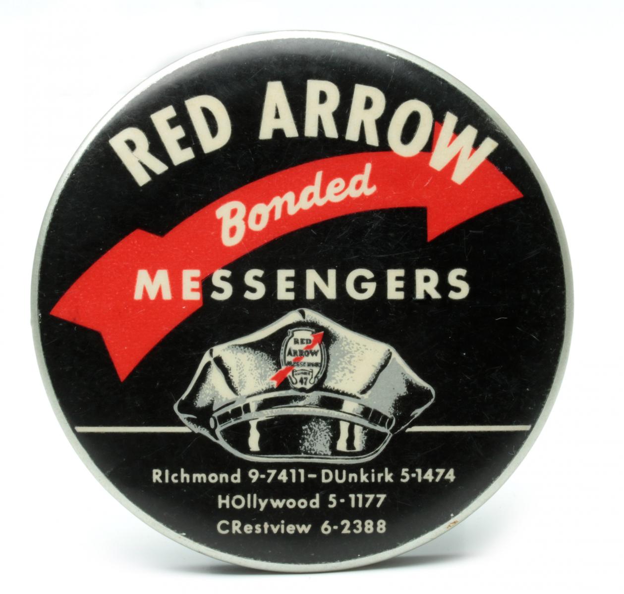RED ARROW MESSENGERS CELLULOID ADVTG MIRROR C 1960