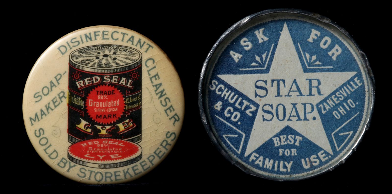 SOAP & LYE ADVERTISING POCKET MIRRORS CIRCA 1900