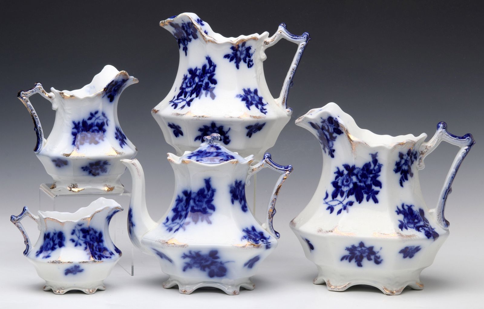 A COLLECTION OF 'GIRONDE' FLOW BLUE SERVING PIECES