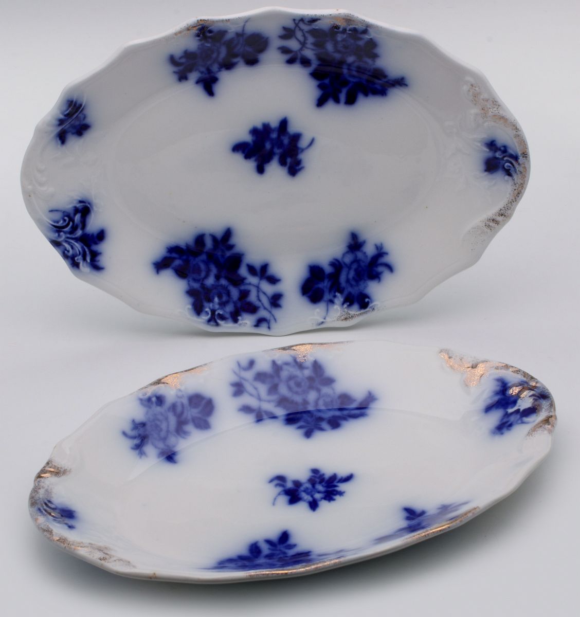 TWO GIRONDE FLOW BLUE 10-INCH PLATTERS