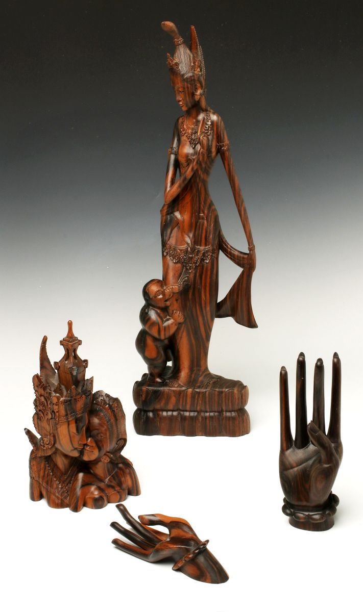 HAND OF BUDDHA AND OTHER ZEBRA WOOD CARVINGS